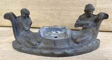 MCM Spelter Metal Table TV Lamp Couple in Boat Playing Music - Base Only picture