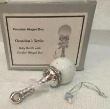 Porcelain Hinged Box Baby Rattle with Pacifier Trinket Midwest PHB New in Box picture