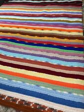 Handmade Granny Knit Striped Closed Weave Afghan Lap Blanket Throw Kitschy 69X57 picture
