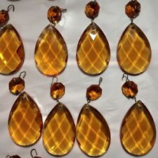 Vintage Chandelier Crystal Teardrop Replacements Amber 2 inch  half Inch Octagon picture
