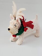 SCOTTIE Christmas Ornament WREATH & ANTLERS WHEATEN SCOTTISH TERRIER HAND MADE picture
