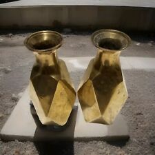 Pair of Vintage Brass Bottle Geometric Design Art Deco Style 6 inches.  picture