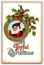 c1910's Joyful Christmas Santa Claus Head Berries Embossed Antique Postcard picture