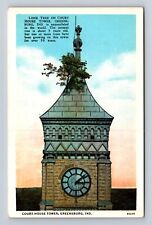 Greensburg IN-Indiana, Court House Tower with Tree, Antique Vintage Postcard picture