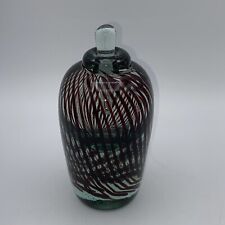 Vintage Hand-Blown Glass Perfume Bottle Burgundy Striped Artist Signed EUC picture