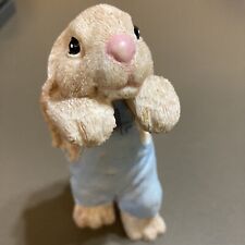 Ganz Brown Bunny in Blue Overalls On Tiptoes Peeking To see 4.5” Tall picture
