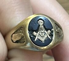 Vintage 10k Solid Gold Enamel Freemason Masonic Signet Ring 8.4g picture