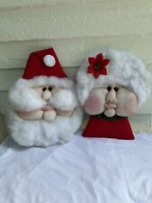 Handmade Pantyhose Face Santa & Mrs.Claus Wall Hanging Christmas Decor Vintage picture