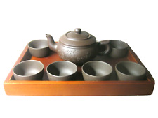 Set Chinese hand made Yixing Zisha (purple clay) teapot + 6 cups & wooden tray picture