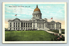 c1927 WB Postcard Little Rock AR State Captiol Building White Border Cars picture