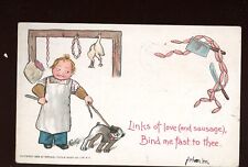 Links of Love & Sausage-1908-artist signed E. Curtis-kid with knife eyeing dog picture