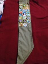 Green Boy Scout 23 Merit Badge Sash Vintage BSA Collectible Rare picture