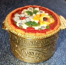 VTG/EST INTRICATE ITALIAN MOSAIC Gold/RED FLORAL,Micro Trinket GOLDEN Hinged Box picture