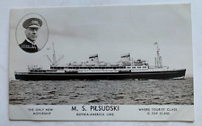 1930s RPPC Postcard MS Pilsudski Gdynia America Line ship Capt Stankiewicz inset picture