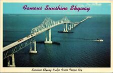 Vtg Sunshine Skyway Bridge Across Tampa Bay Bradenton Florida FL 1950s Postcard picture