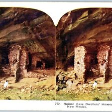 c1900s Near Fort Wingate Gallup, NM Ancient House Cave Dwellings Stereo Card V20 picture