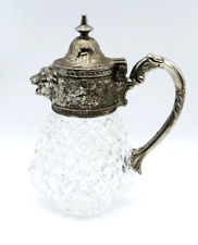 Crystal Creamer Syrup Jug Lion's Head Silver Plated Figural VTG A Price picture