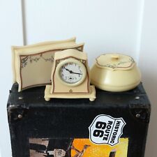 Vintage 1920s 1930s Deco Celluloid Vanity Set Clock Footed Jewelry Box Tuskeloid picture