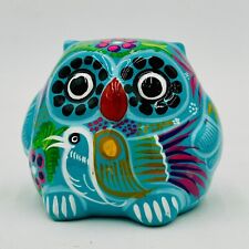 Vintage Colorful Mexican Folk Art Clay Owl Bird Bank Mexico 3.5
