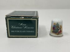 Porcelain thimble vtg miniature figurine Avon Christmas holiday tree 1982 W/BOX picture