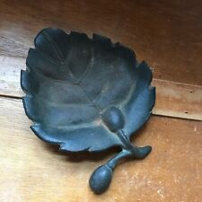 Antique Arts & Crafts Movement Unmarked Very Heavy Cast Iron Leaf w Stem Trinket picture