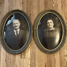 2x Antique Convex Bubble Glass Oval Wood Picture Frames Couple with History picture