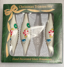 3 Vnt Christmas Trimmeries Ornaments Peppermint Candies Hand Decorated Glass picture