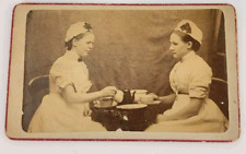 Antique CDV Nurses Women Lady in Uniform Drinking Tea Occupational Photo Teatime picture