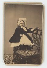 Antique CDV Circa 1870s Adorable Little Girl In Cute Winter Dress Rochester, NY picture