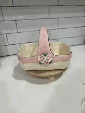 Teleflora Ceramic Basket Pink and White/Gold Trim with Pink Porcelain Roses picture