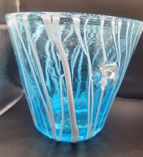 Venini Disaronno Ice Bucket Italian Hand Blown Art Glass Blue White  Stripes picture
