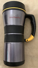 Vtg 2003 Starbucks Stainless/Black/Yellow Barista 16 oz. Travel Mug Clip Handle picture