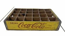Vintage Coca-Cola Coke Yellow Wood Wooden 24 Pack Bottle Crate Carrier Divided picture