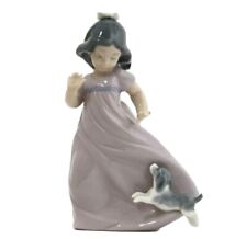 VTG Nau Lladro Porcelain Girl and Dog Figure 80’s picture
