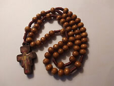 St Francis Rosary Beads Brown Wood Beads paracord Franciscan Crucifix picture