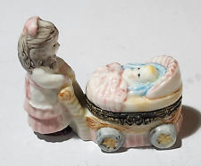 Vintage  Hinged Herco Trinket Box    Porcelain     MOM and BABY CARRIAGE picture