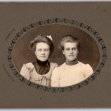 c1900s Lake Mills, MN Edwardian Young Women Cabinet Card Pompadour Helgesen B24 picture