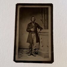Antique Tintype Of A CDV Photograph Handsome Charming Man Photo Stand Odd picture