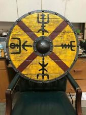 Medieval 24 Inch Wooden Viking Round Shield Handcrafted Battle Ready Shield Wall picture