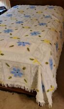 Vintage 70s Polyester Chanelle Bedspread - Blue & Yellow Flowers picture