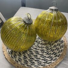 Vintage Oversized Glass Ornaments 7” Yellow Sparkle Set Of 2 picture