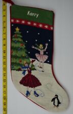 LANDS END Ice Skaters Wool Needlepoint Christmas Stocking Monogrammed KERRY picture