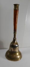 Antique 14-inch large hand bell, ornate brass, burl wood handle, brass crown picture