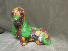 1970's Calico Patchwork Plaster/Chalkware Basset Hound Dog Statue w/Glass Eyes picture
