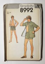 1979 Simplicity Sewing Pattern #8992 Size 40 Men's Shorts & Lined Shirt UNCUT picture