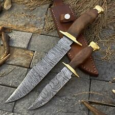 SHARD 2 PCS HAND FORGED DAMASCUS STEEL BLADE HUNTING KNIFE BOWIE KNIFE W/SHEATH picture