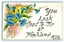 c1910 Blue Flower, You Look Good To Me At Highland, WV Glitters Postcard picture