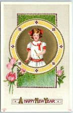 Postcard - A Happy New Year with Roses and Little Girl Art Print picture