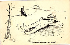 Early Bird Gets the Worm Man Sleeping in Field Sunrise Undivided Postcard c1905 picture