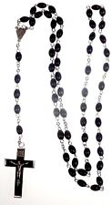 JC Walsh & Sons Irish Black Round Wooden Rosary Beads & Catholic Cross Necklace picture